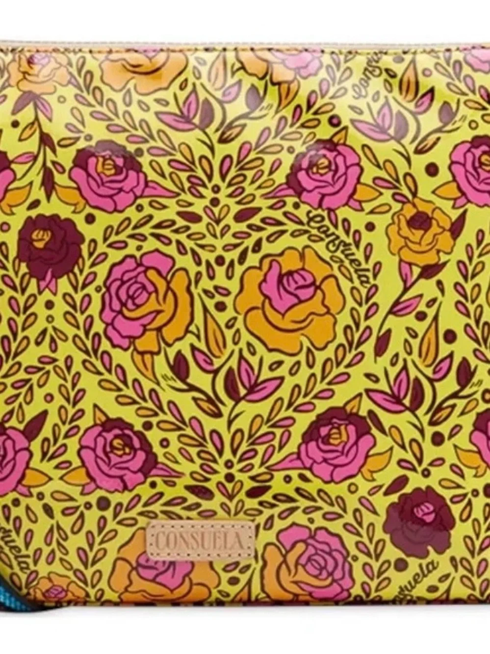 Consuela Yellow Floral Cosmetic Pouch - Pink & Orange Roses